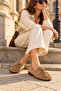 Women's Beige Suede Daily Soft Leather Loafer Pm91 - 3
