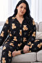 Black Teddy Bear Patterned Thermal Fabric Ultra Soft Plus Size Oversized Buttoned Knitted Pajama Set