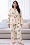 Yellow Patterned Thermal Fabric Ultra Soft Plus Size Oversized Buttoned Knitted Pajama Set - 2
