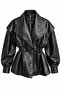 Black Leather Jacket with Elastic Waist Detail - 5165