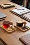 6-Pack of 12-Piece Bamboo Plate Glass Borosilicate Cork Handle Cup 120 ml Glass Tea and Coffee Bar - 5