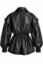 Black Leather Jacket with Elastic Waist Detail - 5165 - 2