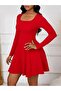 Women's Long Sleeve Square Neck Mini Imported Crepe Dress - 3