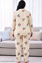 Yellow Patterned Thermal Fabric Ultra Soft Plus Size Oversized Buttoned Knitted Pajama Set - 3