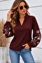 Women's Long Sleeve V-Neck Sleeves Floral Pattern Viscose Two Thread Blouse