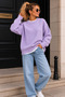 Women's Crew Neck Soft Soft Textured Oversize Acrylic Knitwear Sweater - 3
