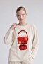 Relaxed Fit Patterned Thin Sweatshirt Beige