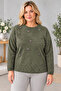 Women's Water Drop Stone Embroidered Crew Neck Comfortable Fit Knitwear Sweater C27051-Khaki