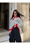 Women's Red Zippered Striped Polo Collar Premium Knitwear Sweater - 7