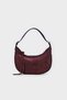 Genuine Suede Baguette Shoulder Bag with Detailed Buckle - Burgundy