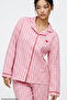 Pink Plaid Patterned Embroidered Soft Tuşe Winter Buttoned Knitted Pajamas Set 8080 - 2