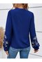 Women's Long Sleeve V-Neck Sleeves Floral Pattern Viscose Two Thread Blouse - 2