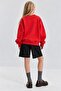 Girl's Oversize Sweatshirt Basic Red – Crew Neck, 3-Thread Ribbed Fleece - 3