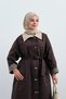 Women's Plaid Lined Pocket Detail Shirt Collar Hidden Zipper Lined Trench Coat Brown - 3