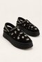Emilia Black Suede Women's Daily Wear Slippers with Embroidery, Thick Sole, Fur Inside, Back Strap, and Velcro Detail.
