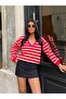 Women's Red Lace Detailed V-Neck Knit Sweater - 5