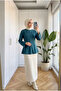 Women's Tunic Blouse with Crossed Lace-Up Back and Corsage Detail, 70 cm - 2