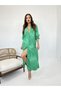 Women's Anaheim Wave Patterned V-Neck Three-Quarter Sleeve Front Slit Casual Maxi Long Dress