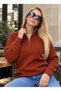 Women's Half Zipper High Neck Slim Knit Tri̇ko Sweater Kpln - 3
