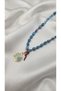 Adjustable Necklace with Blue Bead Detail, Round Design Medallion Pendant and Coral Detail - 4