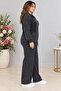 Women's Large Size Zippered Hooded Comfortable Fit Tracksuit Set C7110-Black - 7