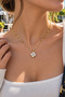 Rotating Clover Figured Stone Gold Stainless Steel Women's Necklace