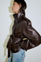 Faux Leather Stand Collar Lined Women's Leather Jacket - 6