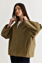 Women's Khaki Oversize Stand Collar Zippered Raglan Sleeve A-Line Short Trench Coat 2100 60286511 - 3