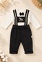 Baby Boy Velvet Salopet Set with Bow Tie and Horse Embroidery, 2-Piece Set - 2