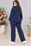 Women's Large Size Zippered Hooded Comfortable Fit Tracksuit Set C7110-Navy Blue - 8