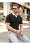 Men's Collar Detailed Patterned Textured Knitwear T-Shirt - 2