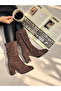 Ri̇o Brown Calf Suede 7 cm Heel Round Toe Bellowed Boots Botti̇e - 4