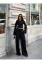 Women's Black Spanish Sleeve Blouse Pants Bottom Top Set - 2