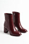 Women's Thick Heeled Round Toe Zippered Flat Ankle Boots - Luvia - Bordo