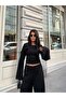 Women's Black Spanish Sleeve Blouse Pants Bottom Top Set - 5