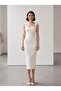 Satin Draped Pencil Midi Dress for Engagement and Wedding