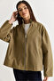 Women's Khaki Oversize Stand Collar Zippered Raglan Sleeve A-Line Short Trench Coat 2100 60286511 - 5