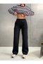 Women's 100% Cotton 3-Thread Ribbed Lace-Up / Wide-Leg Sweatpants / Navy Blue - 3