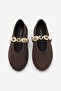 Women's Stoned Strappy Braided Daily Ballerinas Asora Brown Suede