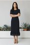 Women's Black Stone Detailed Crepe Midi Dress with Chiffon Ruffles at Hem Short Sleeves 2819 - 4