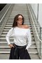 Women's White Boat Neck Tok Fabric Long Sleeve Blouse 32094 - 2