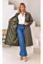 Women's Plus Size Adjustable Waist Lace Detailed Lined Oversize Trench Coat Jacket 29010 - 3