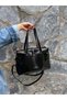 Large Size Women's Hand and Shoulder Bag with Three Compartments and Zipper Closure - 6