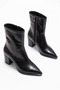 Women's Black Crocodile Patterned Pointed Toe Zippered Heeled Boots - 2