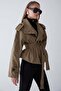 Oversized Short Trench Coat with Stand Collar and Epaulet Detail Vi̇zon 6934 - 4