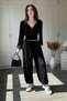Long Sleeve Padded Scarf and Waist Detailed Carrot Trousers Set - 8