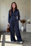 Belted High Collar Modal Fabric Stylish Trouser Suit with Drape Detail - 5