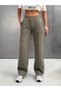 Women's 100% Cotton 3-Thread Ribbed Lace-Up / Wide-Leg Sweatpants / Khaki