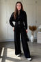 Belted High Collar Modal Fabric Stylish Trouser Suit with Drape Detail - 3