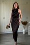 Satin Pencil Midi Brown Dress with Chest Detail - 6